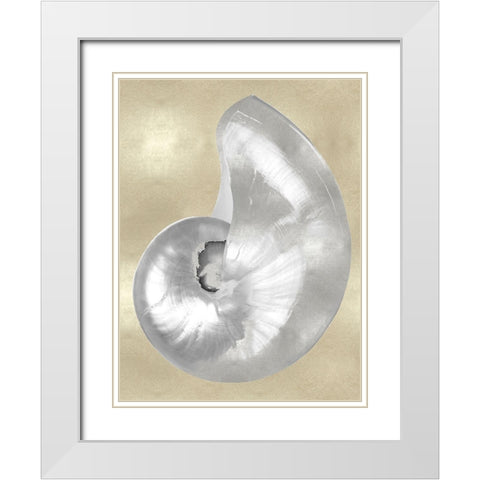 Silver Pearl Shell on Gold I White Modern Wood Framed Art Print with Double Matting by Kelly, Caroline