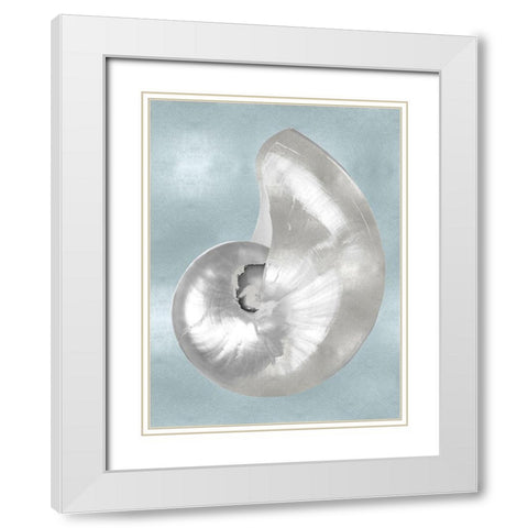 Silver Shell on Aqua Blue I White Modern Wood Framed Art Print with Double Matting by Kelly, Caroline