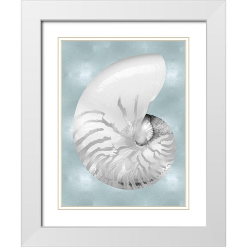 Silver Shell on Aqua Blue II White Modern Wood Framed Art Print with Double Matting by Kelly, Caroline
