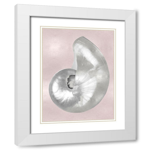 Silver Shell on Pink Blush I White Modern Wood Framed Art Print with Double Matting by Kelly, Caroline