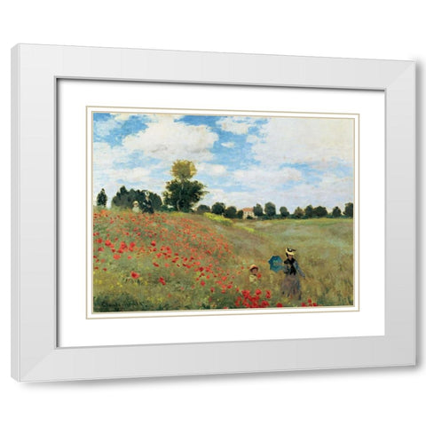 Coquelicots White Modern Wood Framed Art Print with Double Matting by Monet, Claude