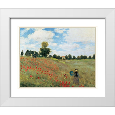 Coquelicots White Modern Wood Framed Art Print with Double Matting by Monet, Claude