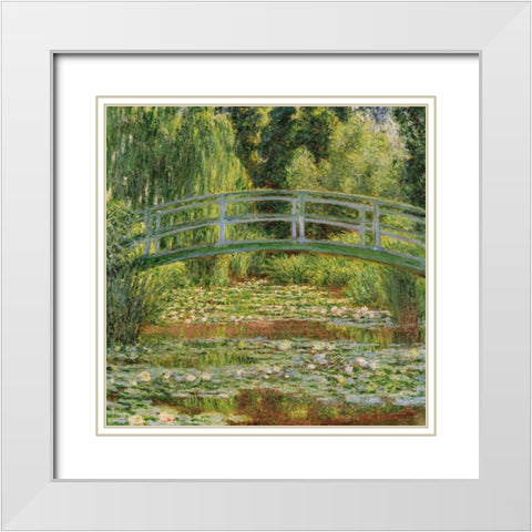 Le pont Japonais Giverny White Modern Wood Framed Art Print with Double Matting by Monet, Claude