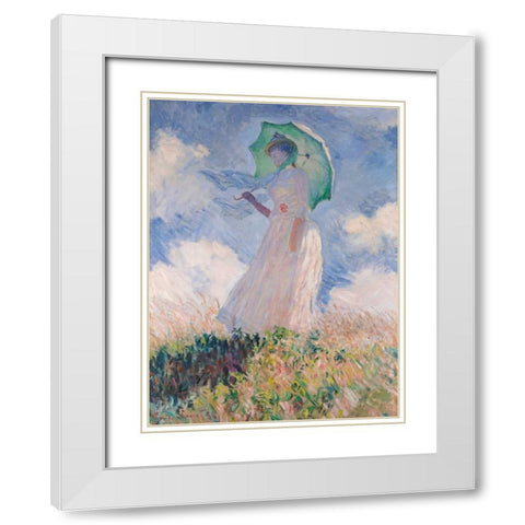 Woman with Parasol White Modern Wood Framed Art Print with Double Matting by Monet, Claude