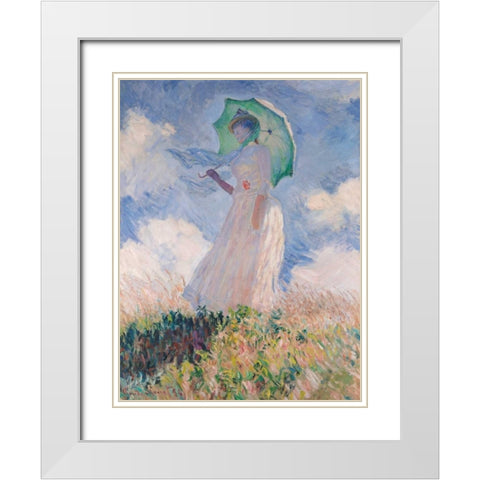 Woman with Parasol White Modern Wood Framed Art Print with Double Matting by Monet, Claude