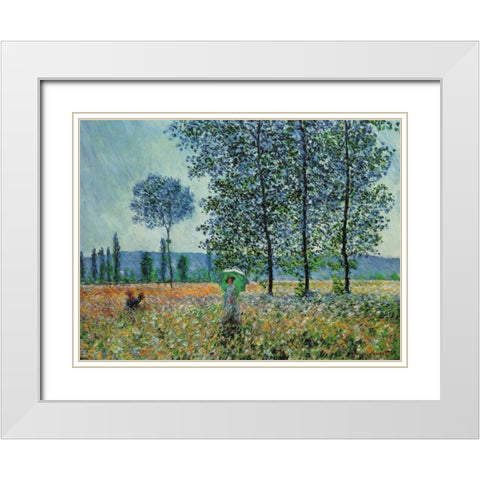 Felder im Fruhling White Modern Wood Framed Art Print with Double Matting by Monet, Claude