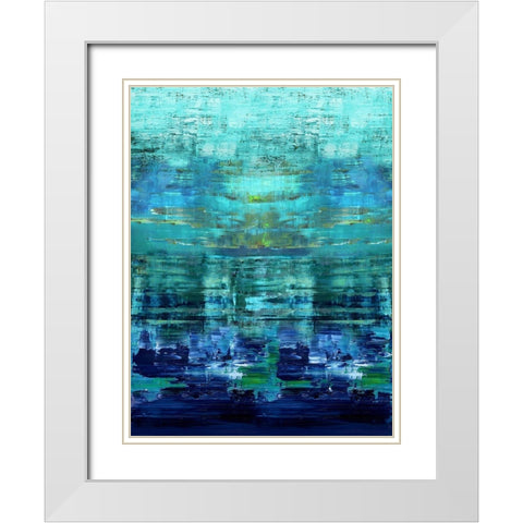 Aqua Reflections White Modern Wood Framed Art Print with Double Matting by Corbin, Allie