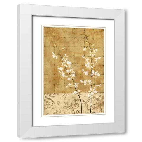 Blossoms in Gold I White Modern Wood Framed Art Print with Double Matting by Donovan, Chris