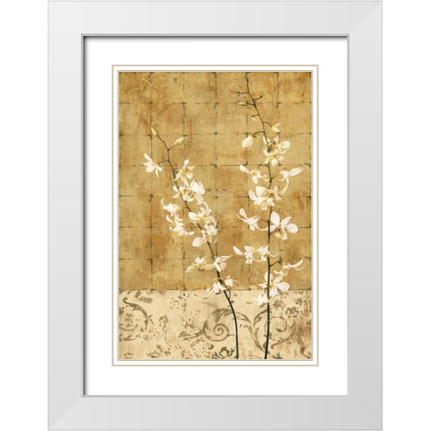 Blossoms in Gold I White Modern Wood Framed Art Print with Double Matting by Donovan, Chris