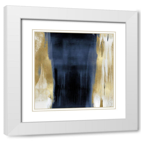 Free Fall Blue with Gold II White Modern Wood Framed Art Print with Double Matting by Wright, Christine