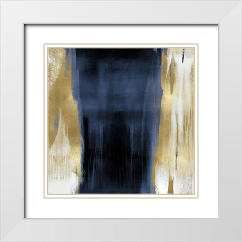Free Fall Blue with Gold II White Modern Wood Framed Art Print with Double Matting by Wright, Christine