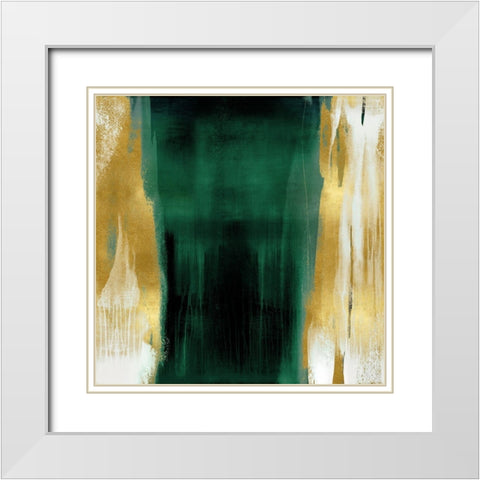 Free Fall Emerald with Gold II White Modern Wood Framed Art Print with Double Matting by Wright, Christine