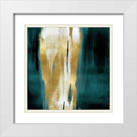 Free Fall Green with Gold I White Modern Wood Framed Art Print with Double Matting by Wright, Christine
