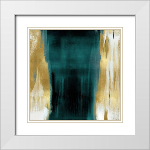 Free Fall Green with Gold II White Modern Wood Framed Art Print with Double Matting by Wright, Christine