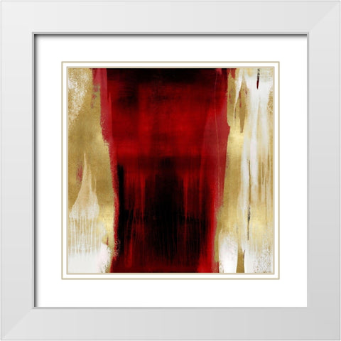 Free Fall Red with Gold II White Modern Wood Framed Art Print with Double Matting by Wright, Christine