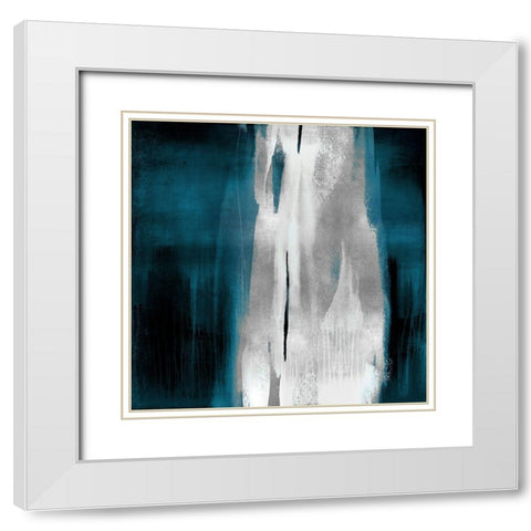 Free Fall Teal with Silver I White Modern Wood Framed Art Print with Double Matting by Wright, Christine