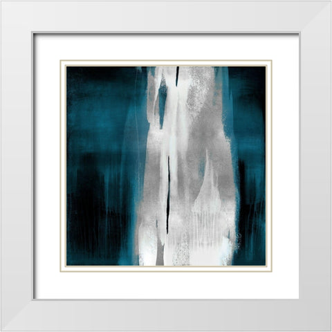 Free Fall Teal with Silver I White Modern Wood Framed Art Print with Double Matting by Wright, Christine