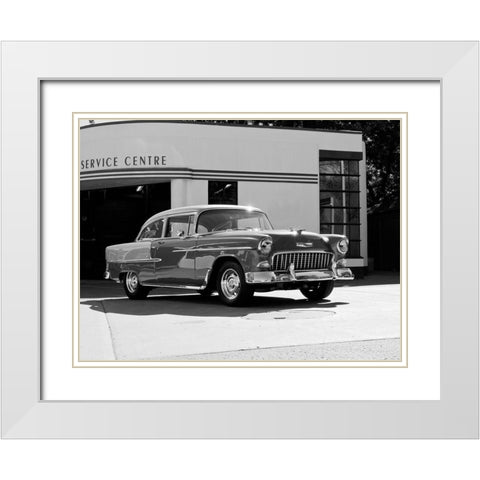 1955 Chev Belair 7 BandW White Modern Wood Framed Art Print with Double Matting by Branson, Clive