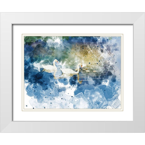 Swans I White Modern Wood Framed Art Print with Double Matting by Young, Chamira