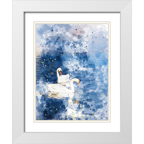 Swans II White Modern Wood Framed Art Print with Double Matting by Young, Chamira