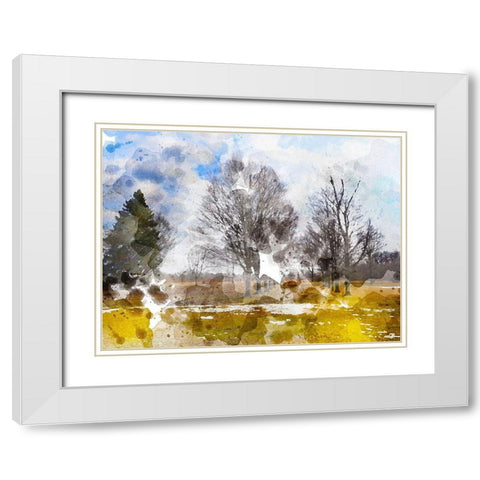 Triple Tree White Modern Wood Framed Art Print with Double Matting by Young, Chamira