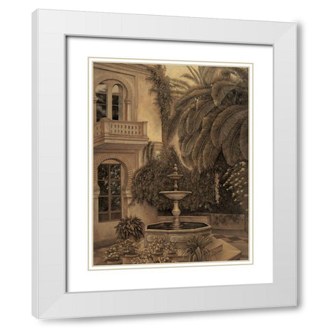 The Loggia and Fountain White Modern Wood Framed Art Print with Double Matting by Parks, David