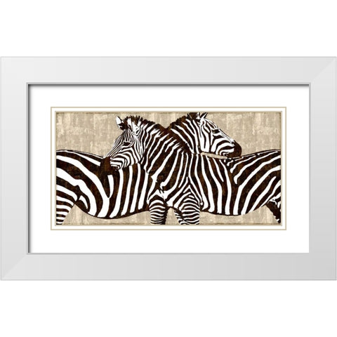 Zebra Gathering White Modern Wood Framed Art Print with Double Matting by Davison, Darren