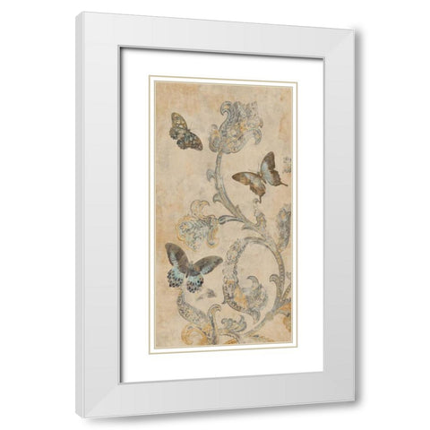 Papillion Decoratif I White Modern Wood Framed Art Print with Double Matting by Devellier, Deborah