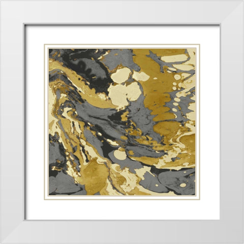 Marbleized in Gold and Grey II White Modern Wood Framed Art Print with Double Matting by Carson, Danielle