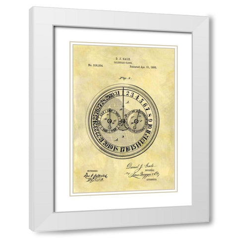 Calendar Clock - 1885 White Modern Wood Framed Art Print with Double Matting by Sproul, Dan