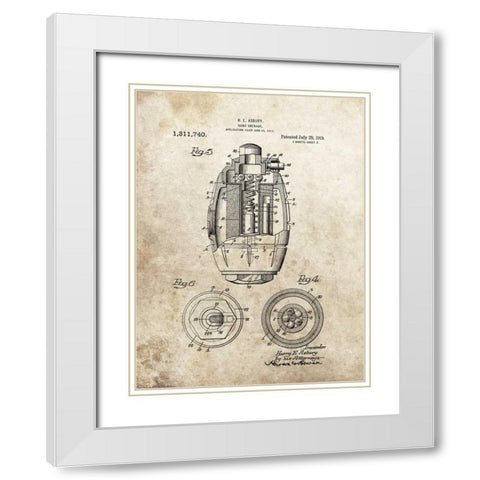 Hand Grenade - 1919 White Modern Wood Framed Art Print with Double Matting by Sproul, Dan