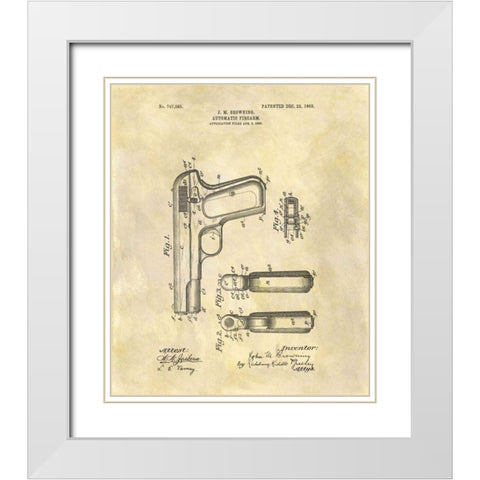 Automatic Firearm - 1902 White Modern Wood Framed Art Print with Double Matting by Sproul, Dan