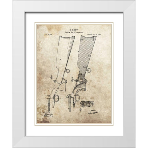 Colt Firearm Stock,1859 White Modern Wood Framed Art Print with Double Matting by Sproul, Dan