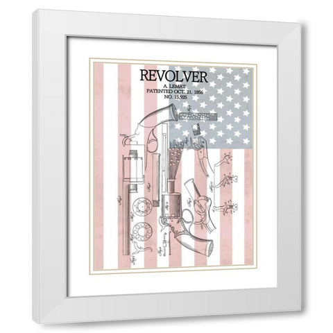 Revolver and Flag - 1856 White Modern Wood Framed Art Print with Double Matting by Sproul, Dan