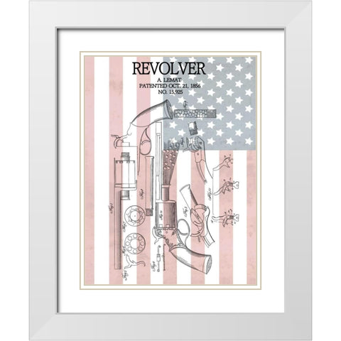 Revolver and Flag - 1856 White Modern Wood Framed Art Print with Double Matting by Sproul, Dan