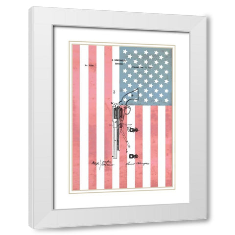 Remington Revolver and Flag - 186 White Modern Wood Framed Art Print with Double Matting by Sproul, Dan