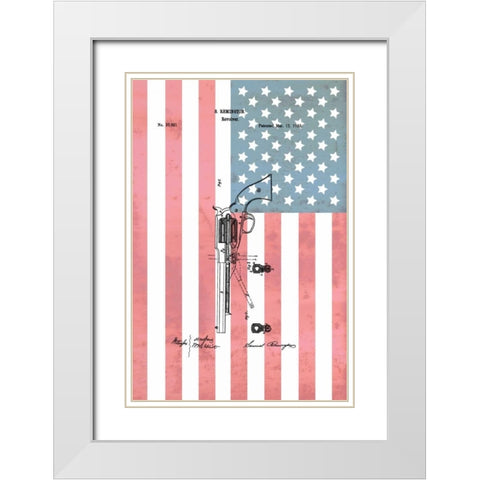 Remington Revolver and Flag - 186 White Modern Wood Framed Art Print with Double Matting by Sproul, Dan