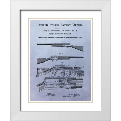 Browning Recoil Firearm - 1900 White Modern Wood Framed Art Print with Double Matting by Sproul, Dan