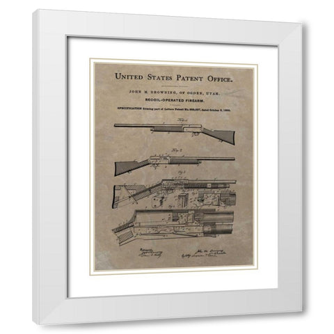 Browning Recoil Firearm - 1900- White Modern Wood Framed Art Print with Double Matting by Sproul, Dan