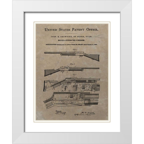 Browning Recoil Firearm - 1900- White Modern Wood Framed Art Print with Double Matting by Sproul, Dan