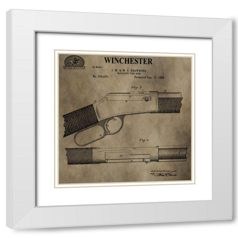 Winchester Magazine Fire Arm, White Modern Wood Framed Art Print with Double Matting by Sproul, Dan