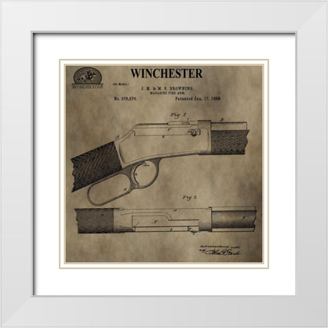 Winchester Magazine Fire Arm, White Modern Wood Framed Art Print with Double Matting by Sproul, Dan