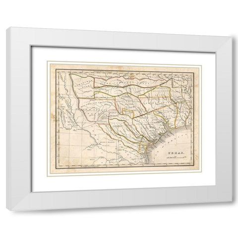 Texas historical map White Modern Wood Framed Art Print with Double Matting by Sproul, Dan