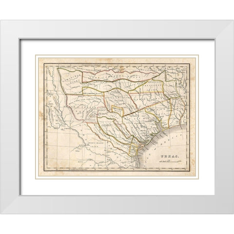 Texas historical map White Modern Wood Framed Art Print with Double Matting by Sproul, Dan