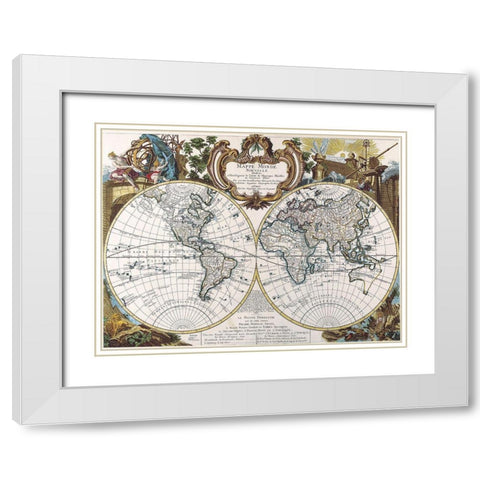 Mappe Monde-1744 White Modern Wood Framed Art Print with Double Matting by Sproul, Dan