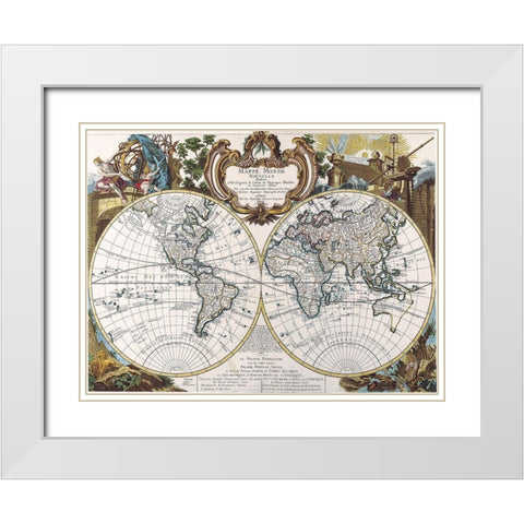 Mappe Monde-1744 White Modern Wood Framed Art Print with Double Matting by Sproul, Dan