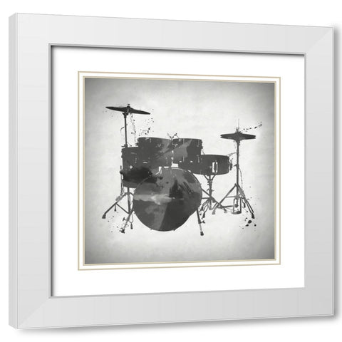 Black and White Drums White Modern Wood Framed Art Print with Double Matting by Sproul, Dan