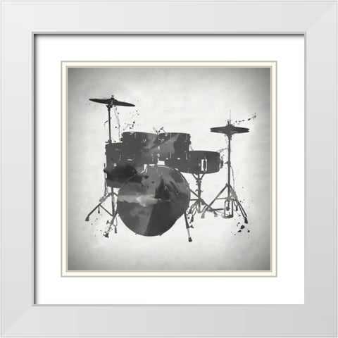 Black and White Drums White Modern Wood Framed Art Print with Double Matting by Sproul, Dan