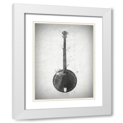 Black and White Banjo White Modern Wood Framed Art Print with Double Matting by Sproul, Dan