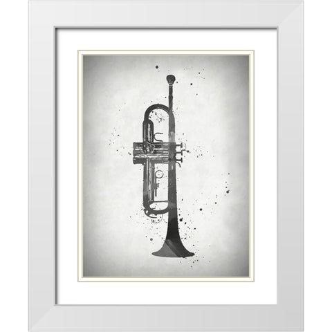 Black and White Trumpet White Modern Wood Framed Art Print with Double Matting by Sproul, Dan